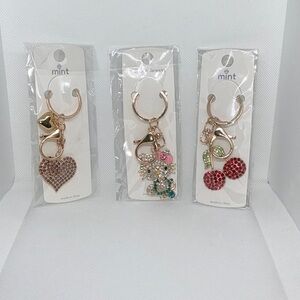 Mint Charm Keychain Trio with Gold and Red Accents
